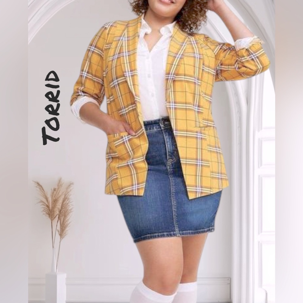 Torrid Women’s Yellow Plaid Parker Studio Crepe Blazer Jacket - Size 1 (1X)